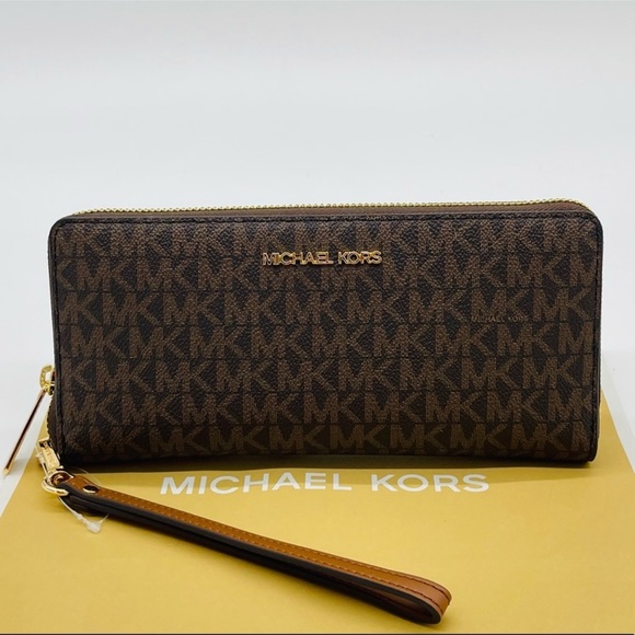 Michael Kors Large Continental Wallet Wristlet Brown Leather - Picture 2 of 8